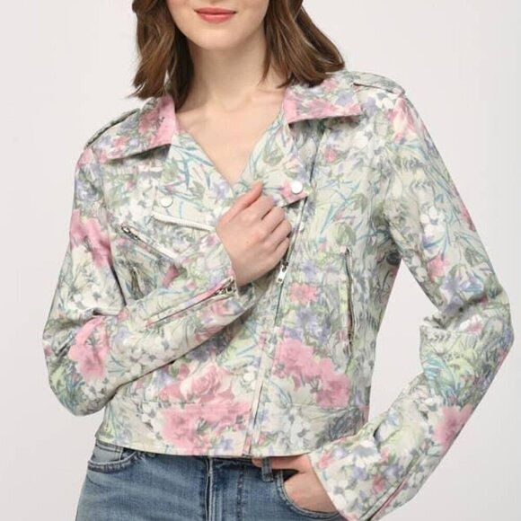 Floral Print Moto Jacket - Picture 1 of 7